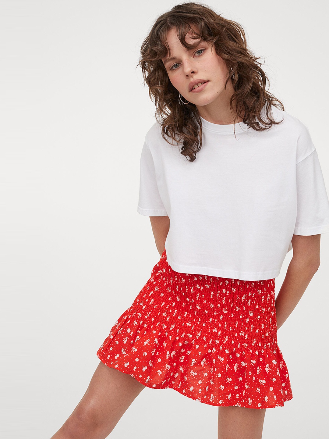 

H&M Women Red & White Floral Printed Skirt