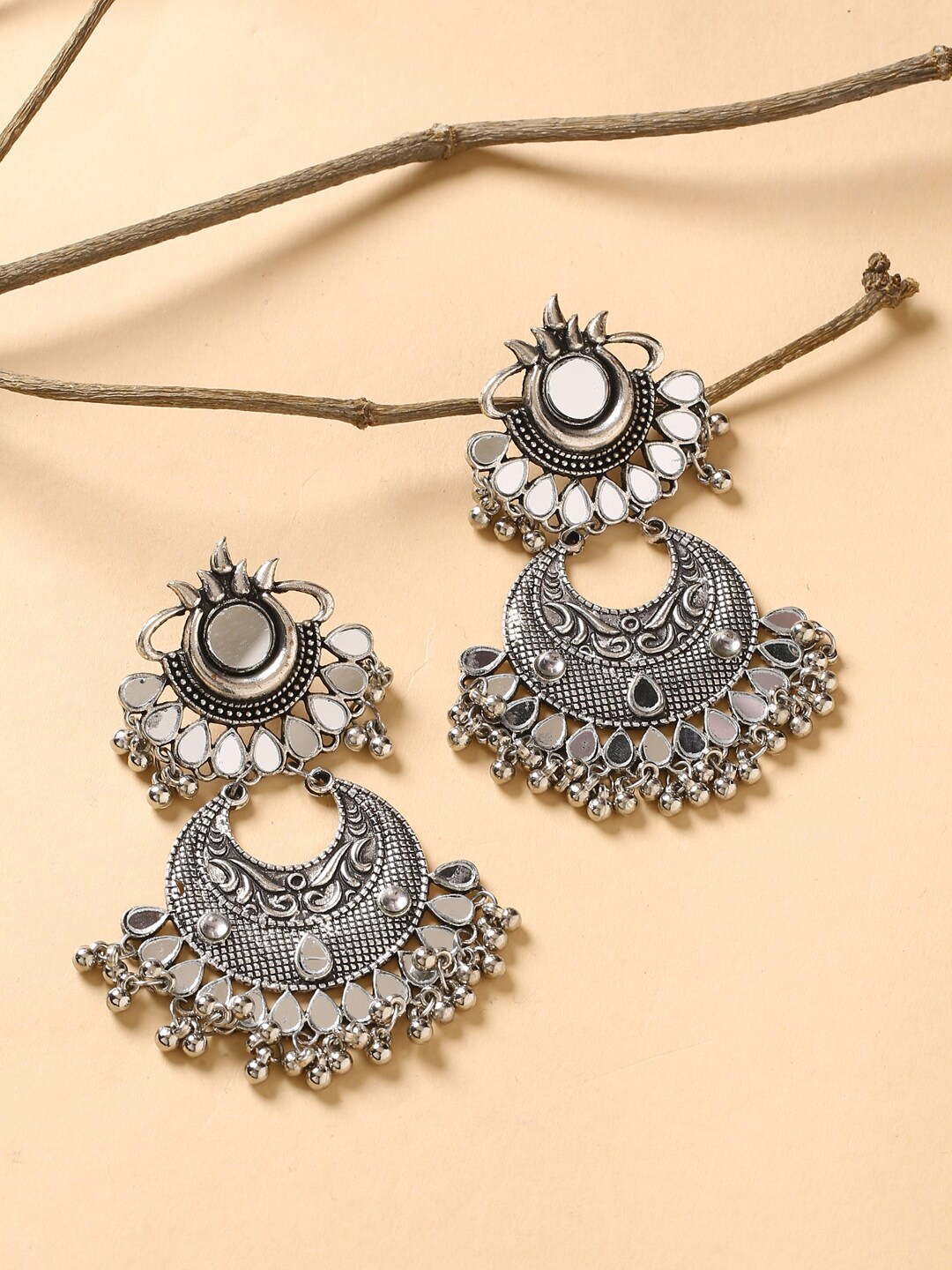 Fabstreet Silver Plated Oxidised Handcrafted Chandbalis Earrings