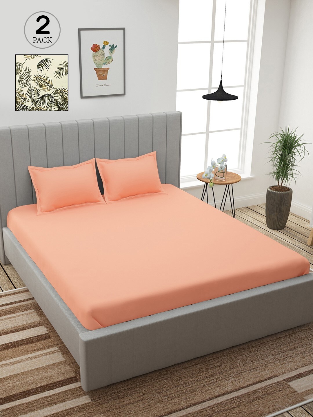 

Story@home Peach & Cream-Coloured 210 TC 2 King Bedsheet with 4 Pillow Covers