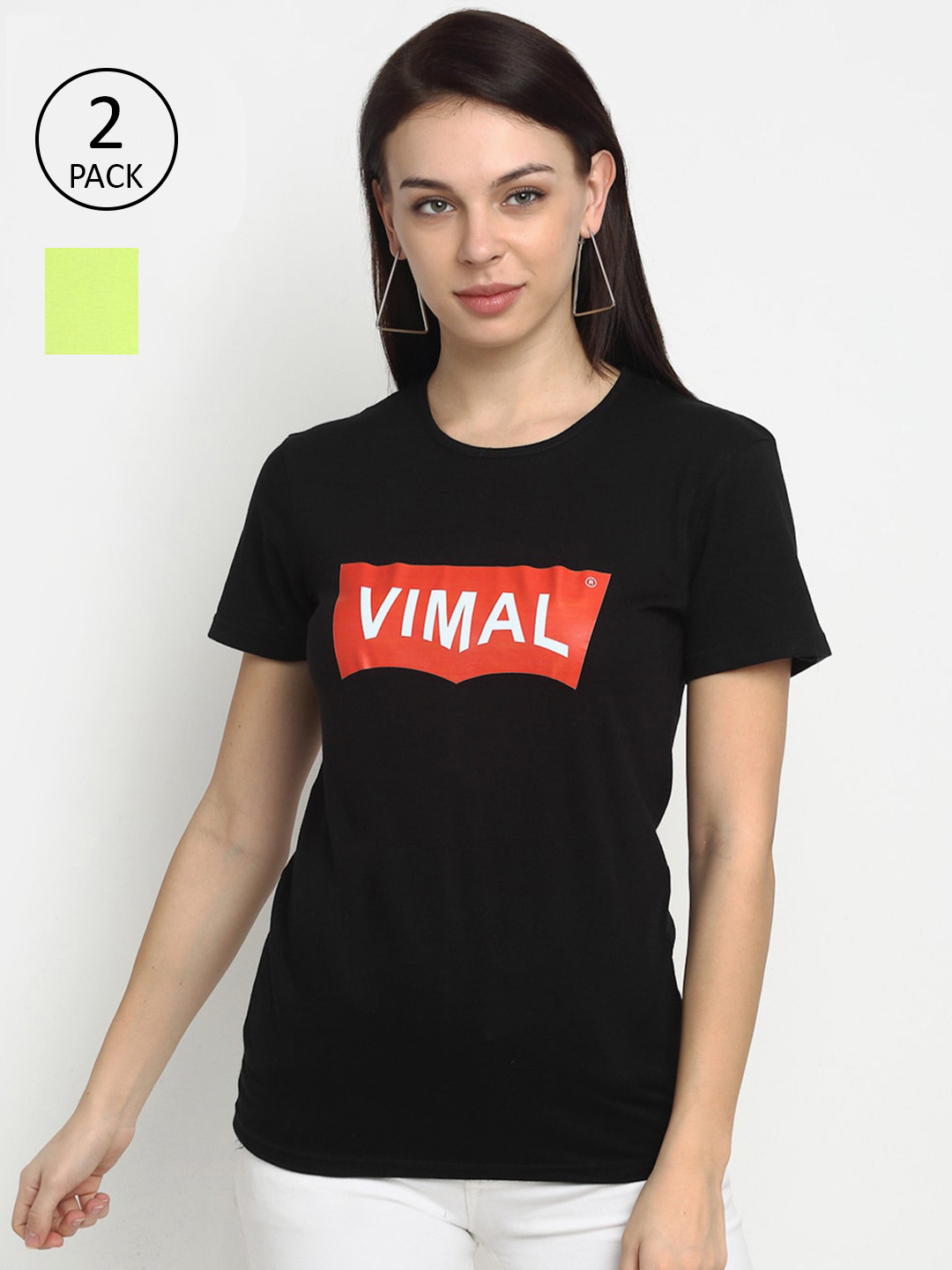 

VIMAL JONNEY Women Pack of 2 Typography Printed T-shirt, Black