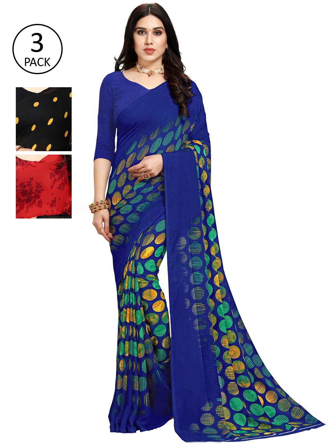 

KALINI Women Pack of 3 Printed Sarees, Multi