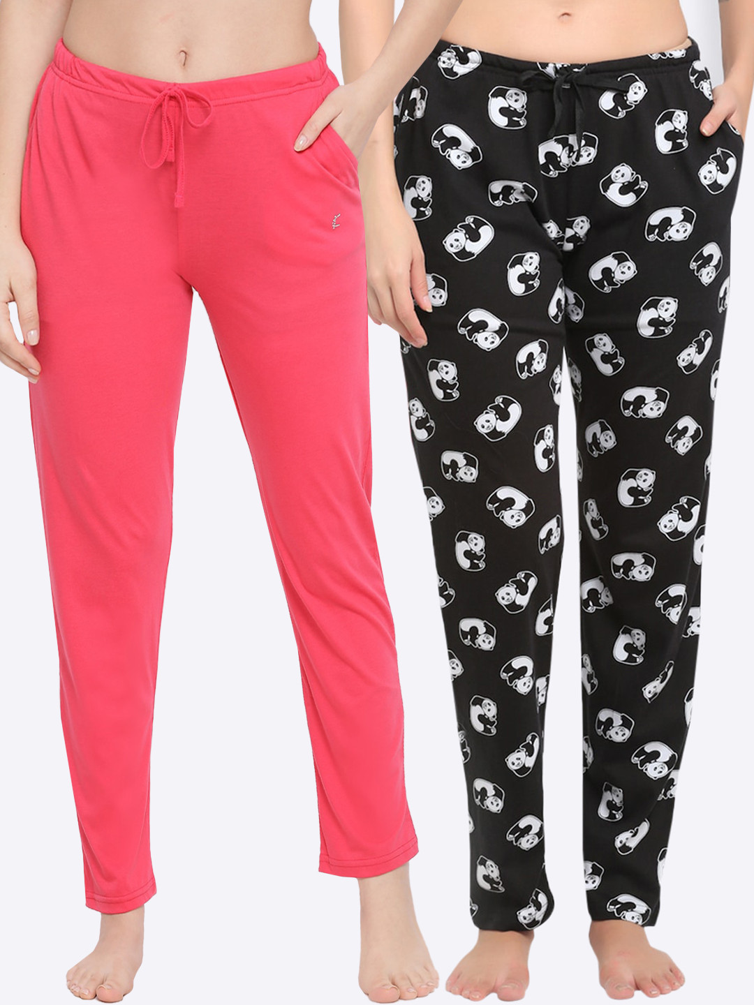 

Kanvin Women Pack Of 2 Printed Cotton Lounge Pants, Black
