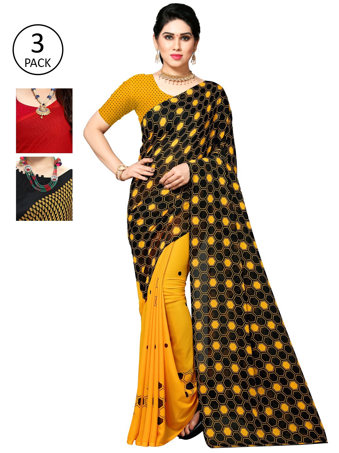 

KALINI Pack Of 3 Sarees, Yellow