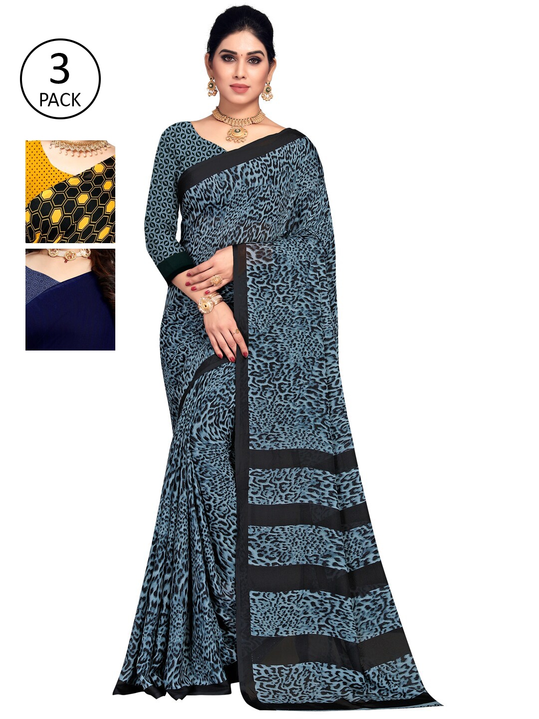 

KALINI Women Pack of 3 Printed Sarees, Multi