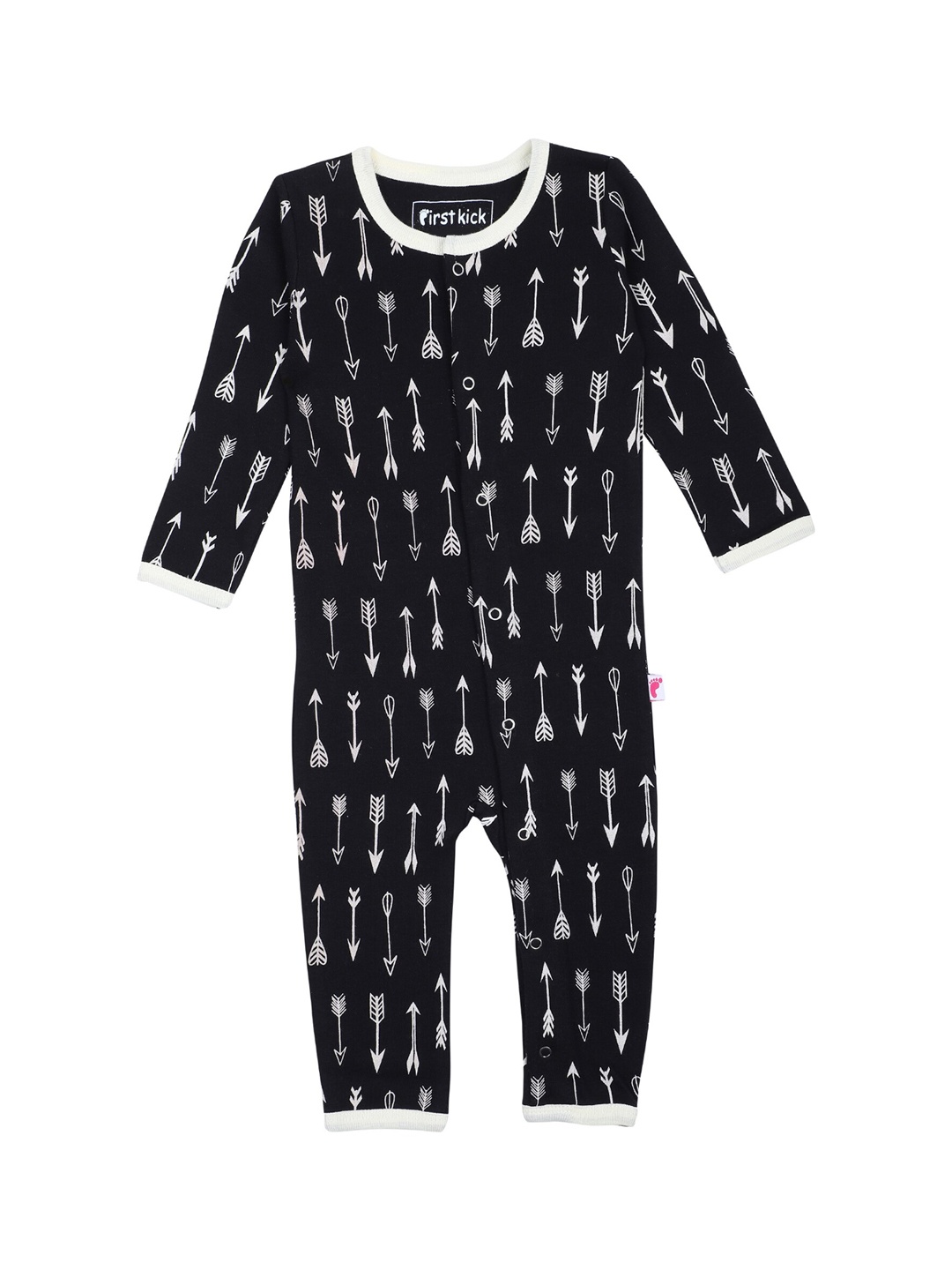 First Kick Infant Kids Black & White Printed Organic Cotton Rompers
