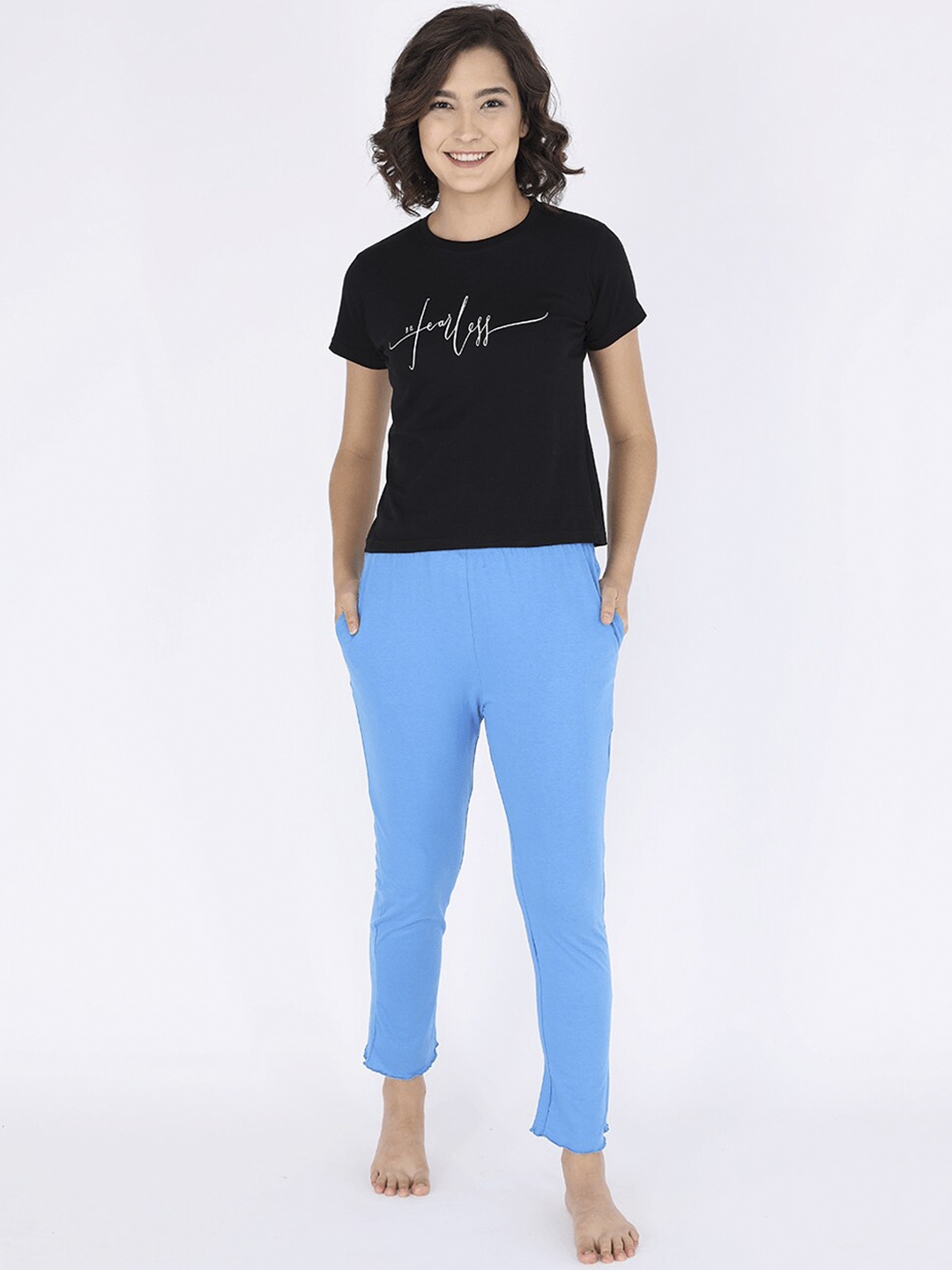 

The Dry State Women Black & Blue Printed Night Suit