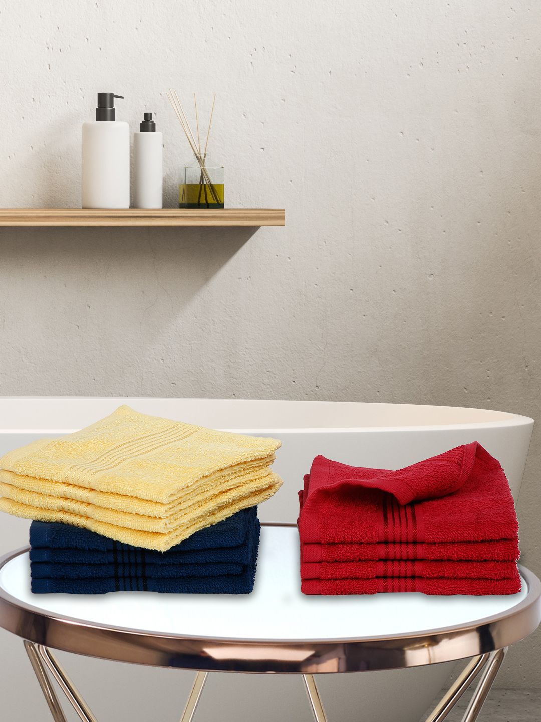 KOPA Set Of 12 Multicoloured Solid 380 GSM Pure Combed Cotton Terry Face Towels, Multi