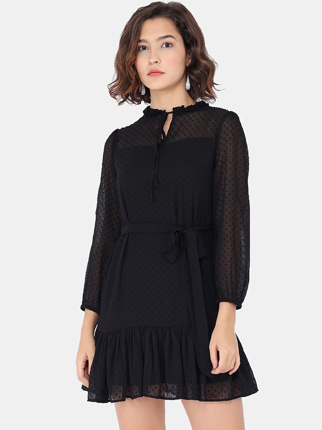 

Trend Arrest Black Tie-Up Neck Chiffon A-Line Mini Dress