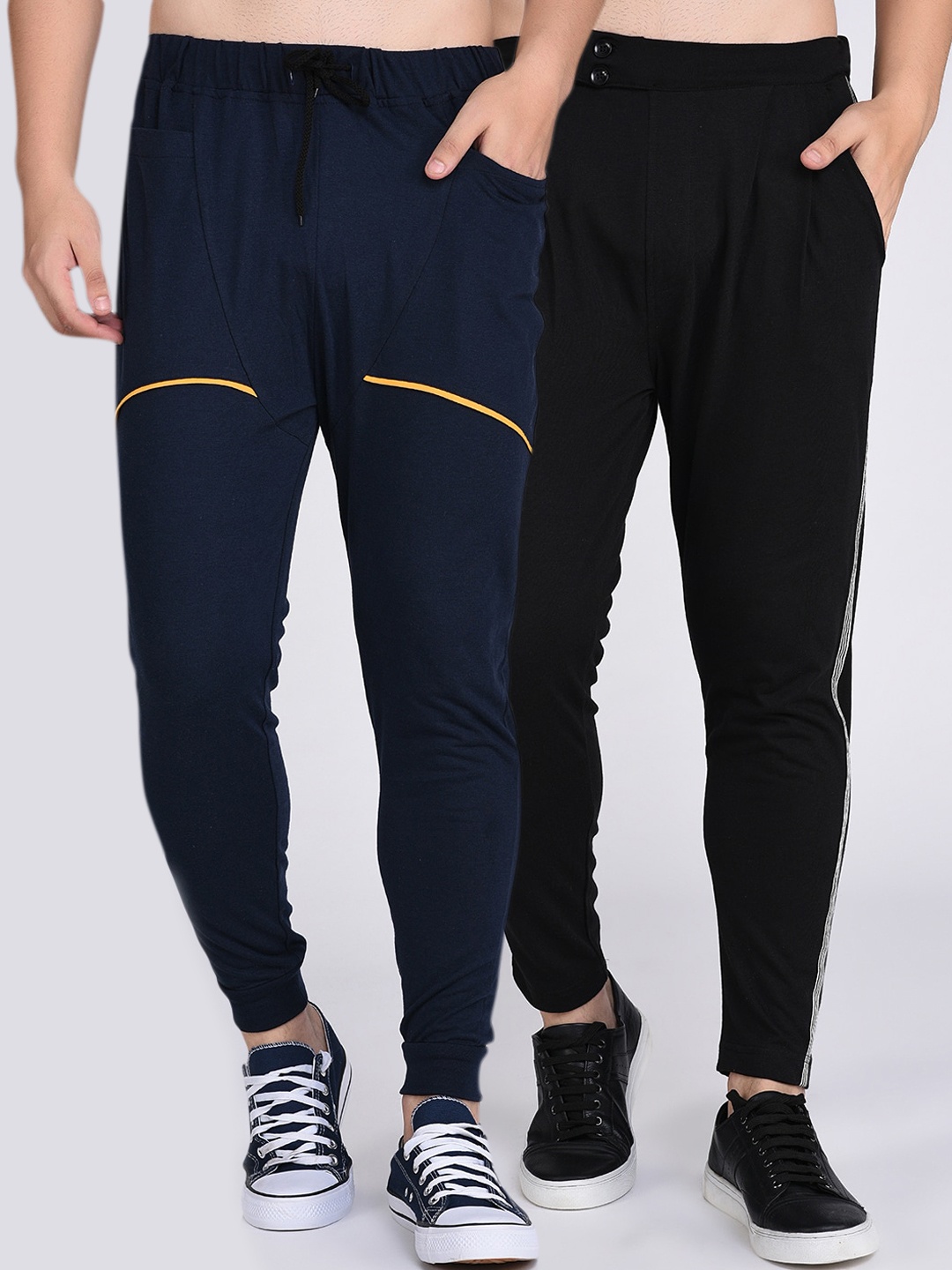 

Rigo Men Pack of 2 Black & Navy Blue Cotton Ankle Length Regular Fit Cotton Joggers