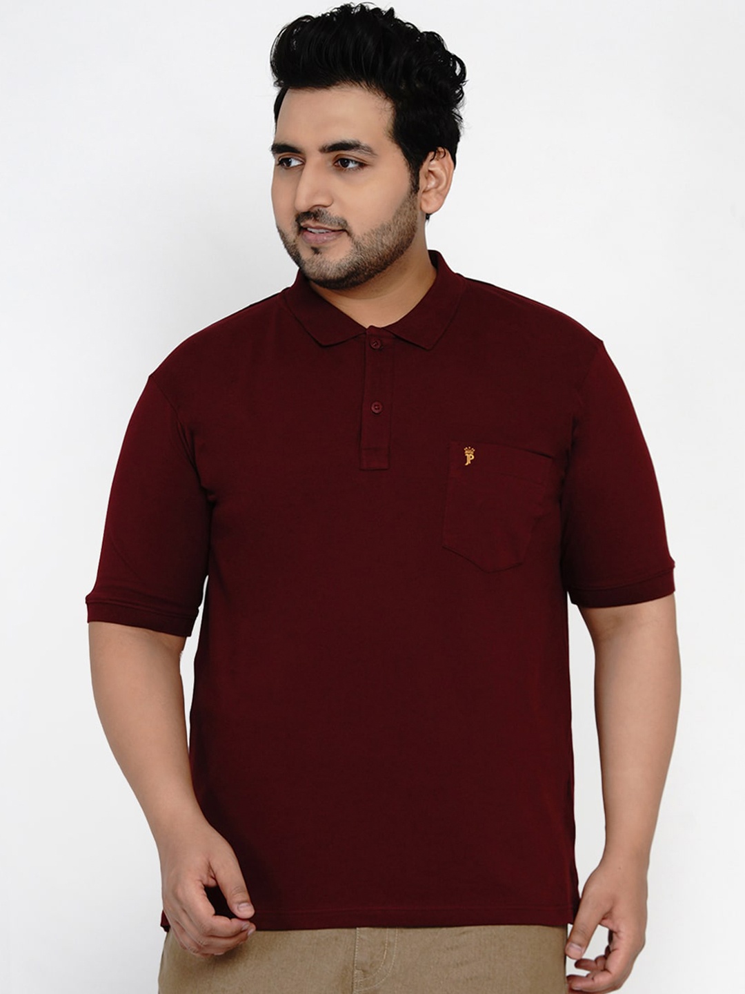 

John Pride Plus Size Men Maroon Polo Collar T-shirt