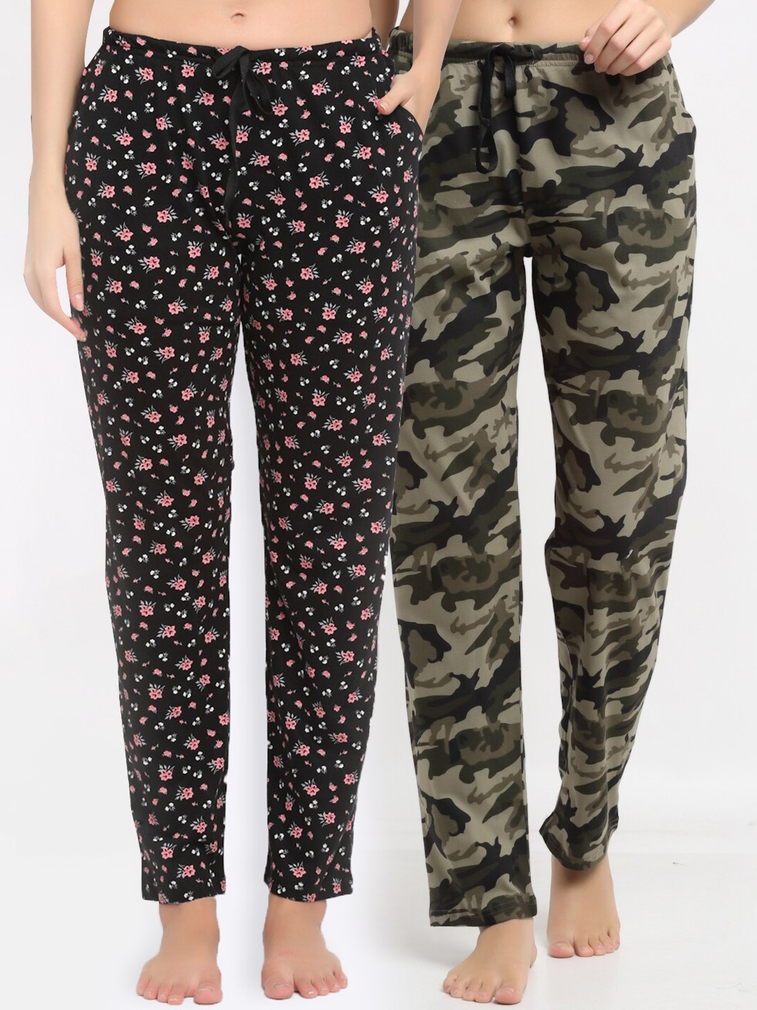 

Kanvin Women Pack Of 2 Printed Pure Cotton Lounge Pants, Black
