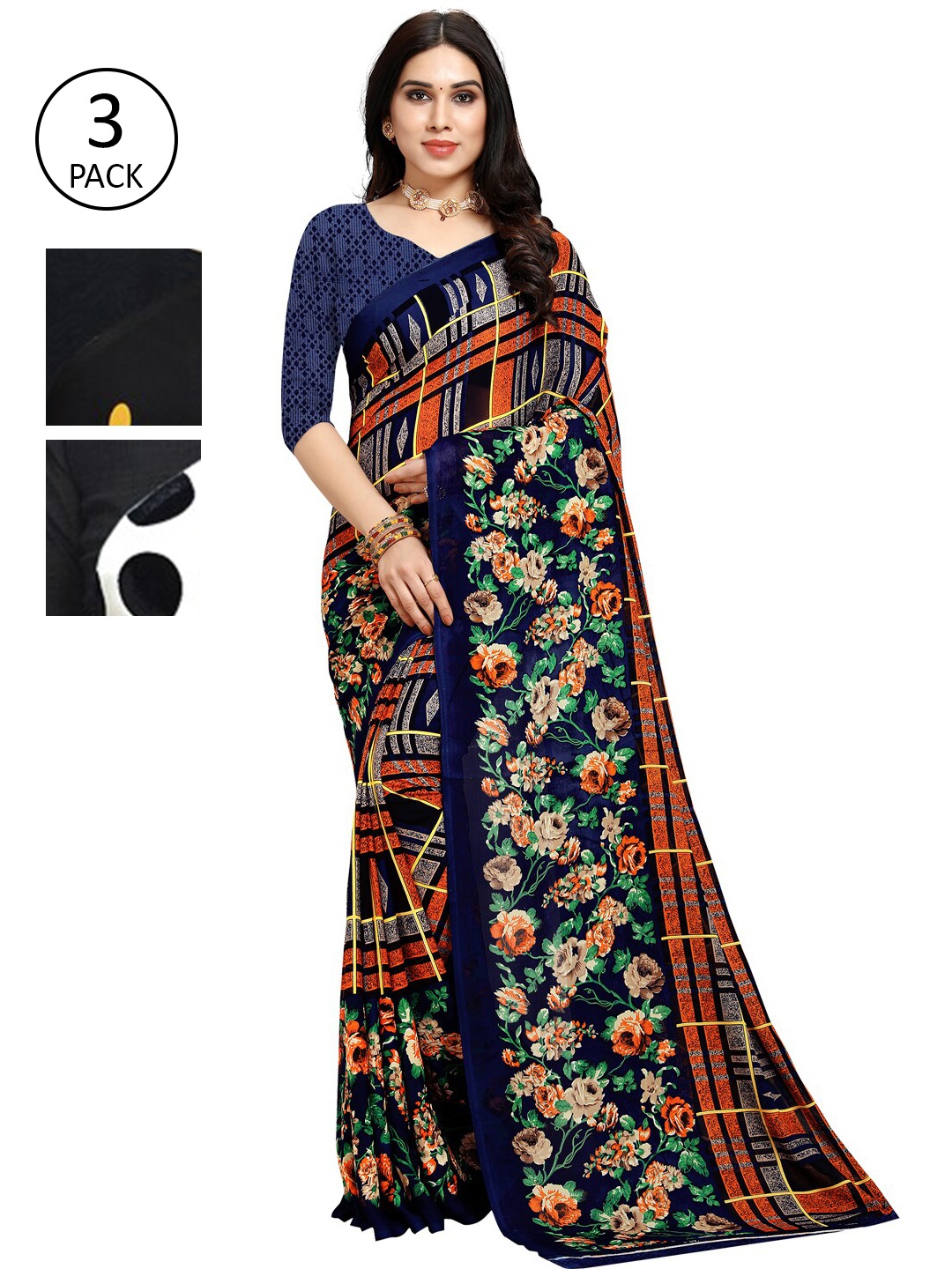 

KALINI Pack Of 3 Printed Sarees, White