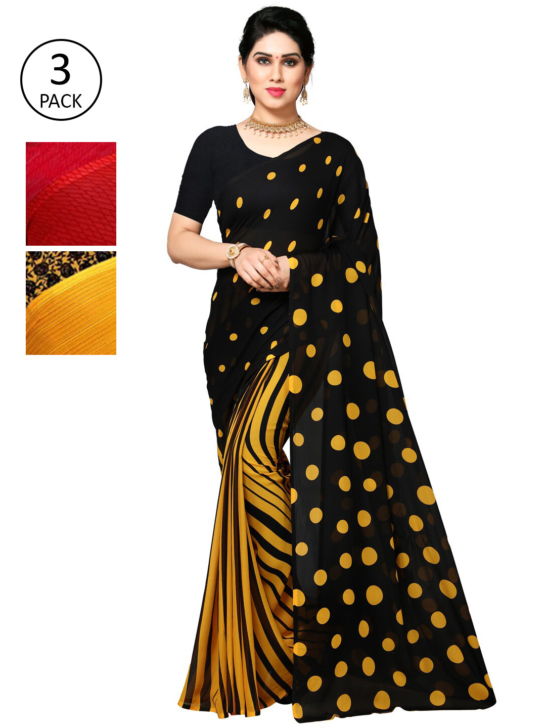 

KALINI Red & Yellow Pack of 3 Printed Saree