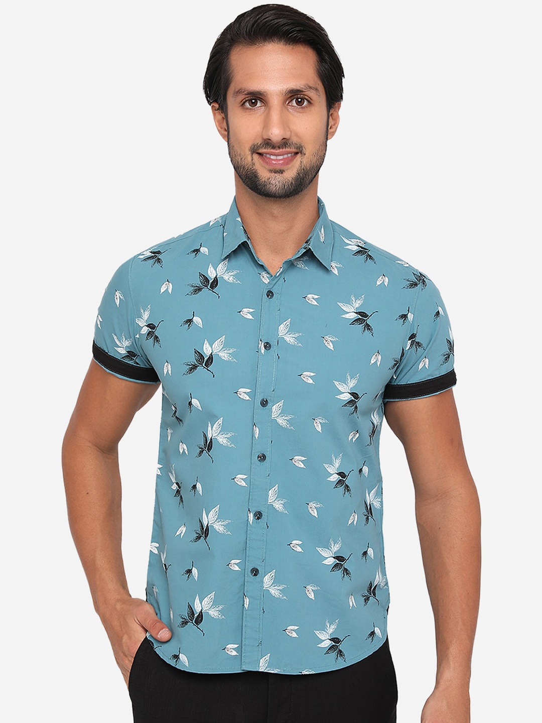

Greenfibre Pure Cotton Slim Fit Floral Printed Casual Shirt, Blue