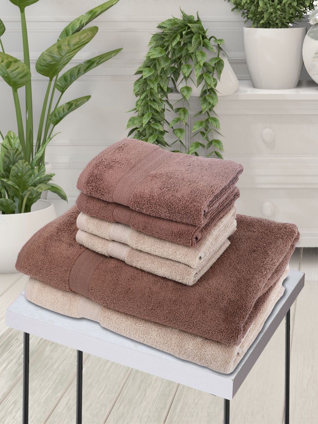 

BIANCA Set Of 6 Solid 500 GSM Pure Cotton Zero-Twist Ultra-Fluffy Towels, Beige