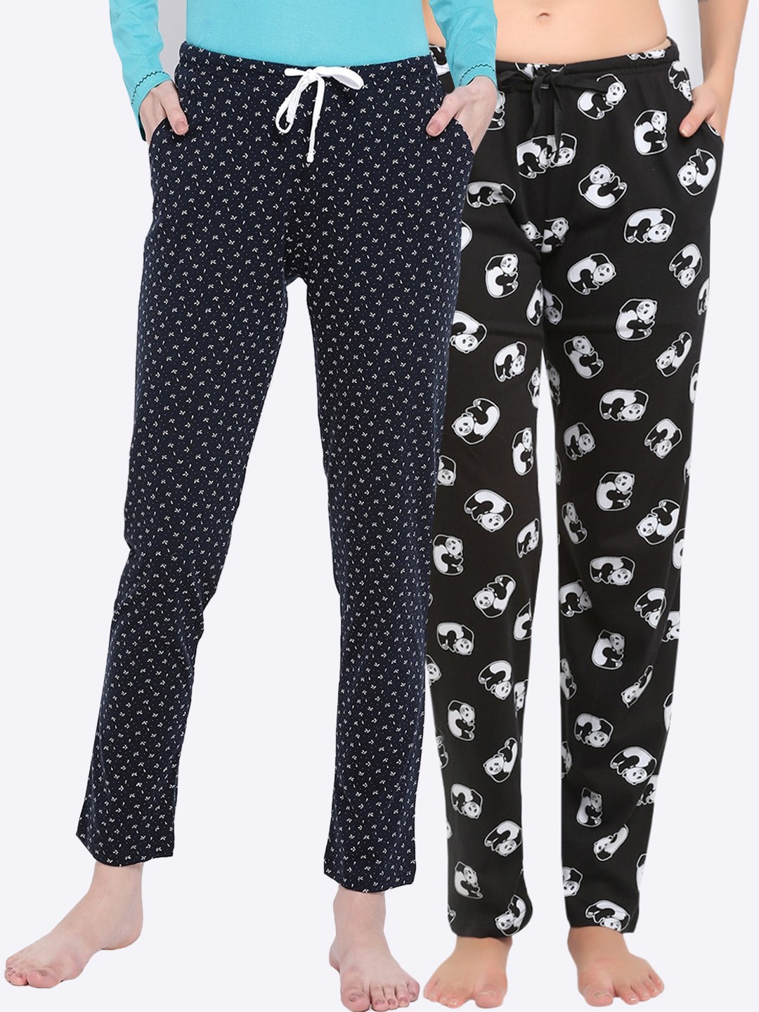 

Kanvin Women Pack Of 2 Printed Pure Cotton Lounge Pants, Black