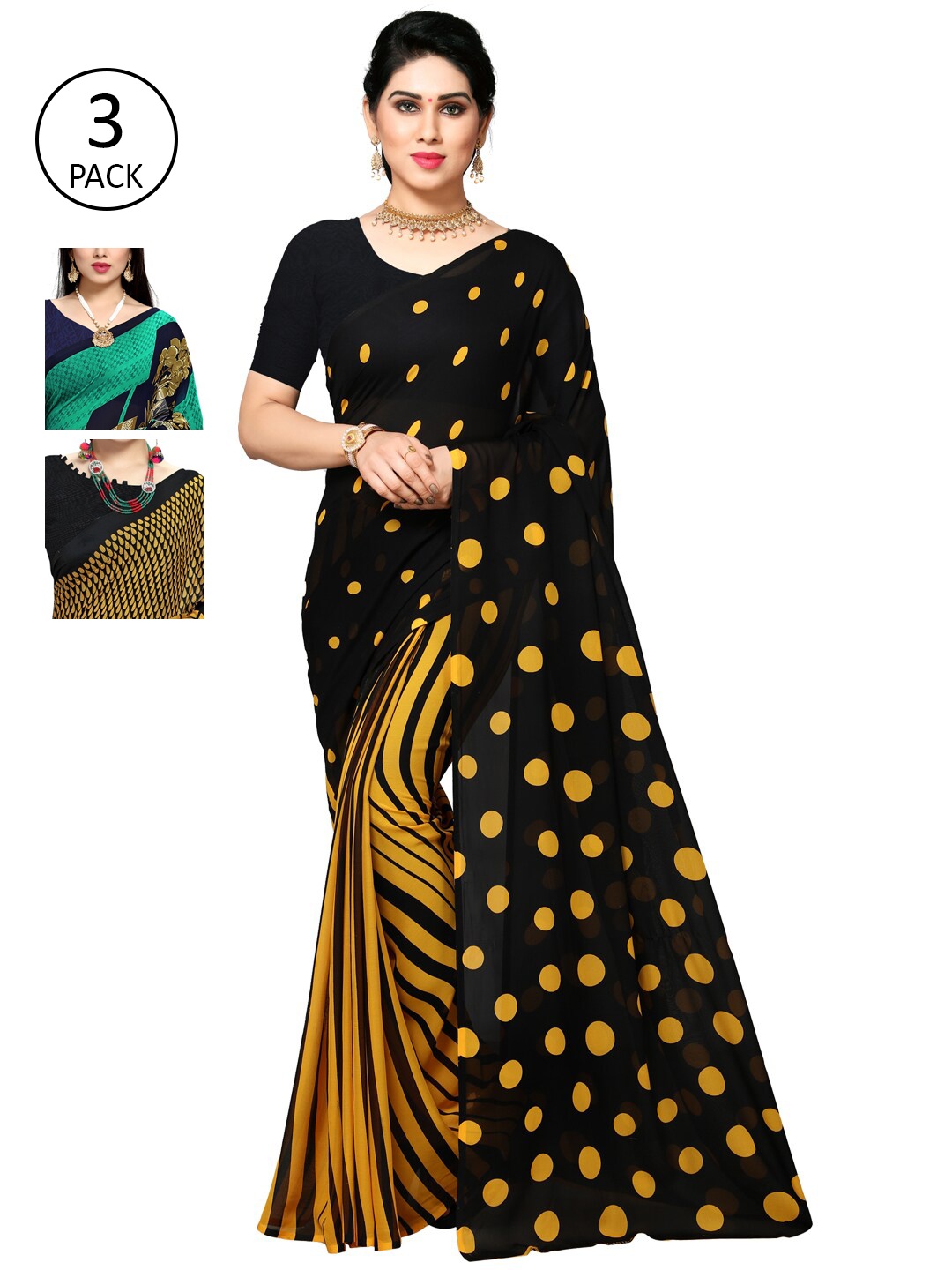 

KALINI Yellow & Black Pack of 3 Saree