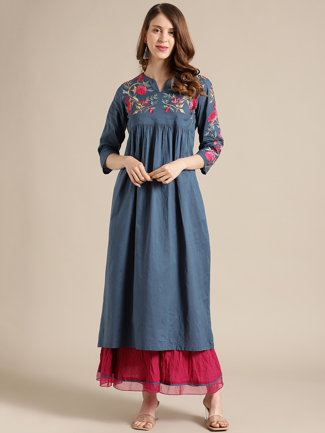 

Varanga Women Blue Floral Yoke Design Kurta
