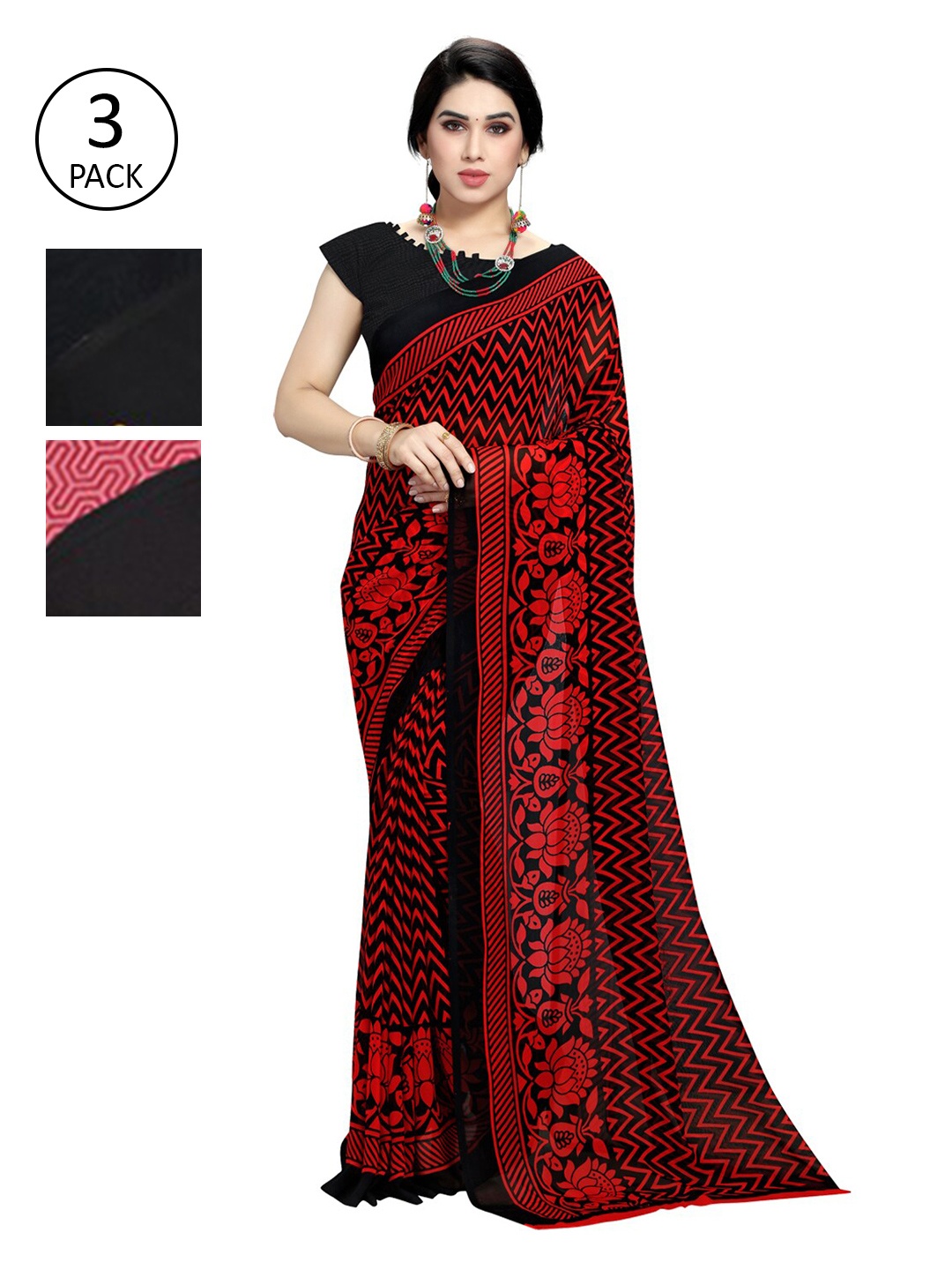 

KALINI Multicoloured Set of 3 Poly Georgette Saree, Multi