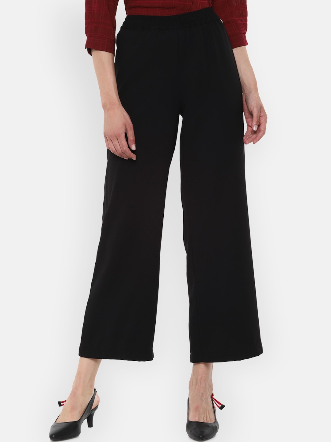 

Van Heusen Woman Black Solid Mid-Rise Parallel Trousers