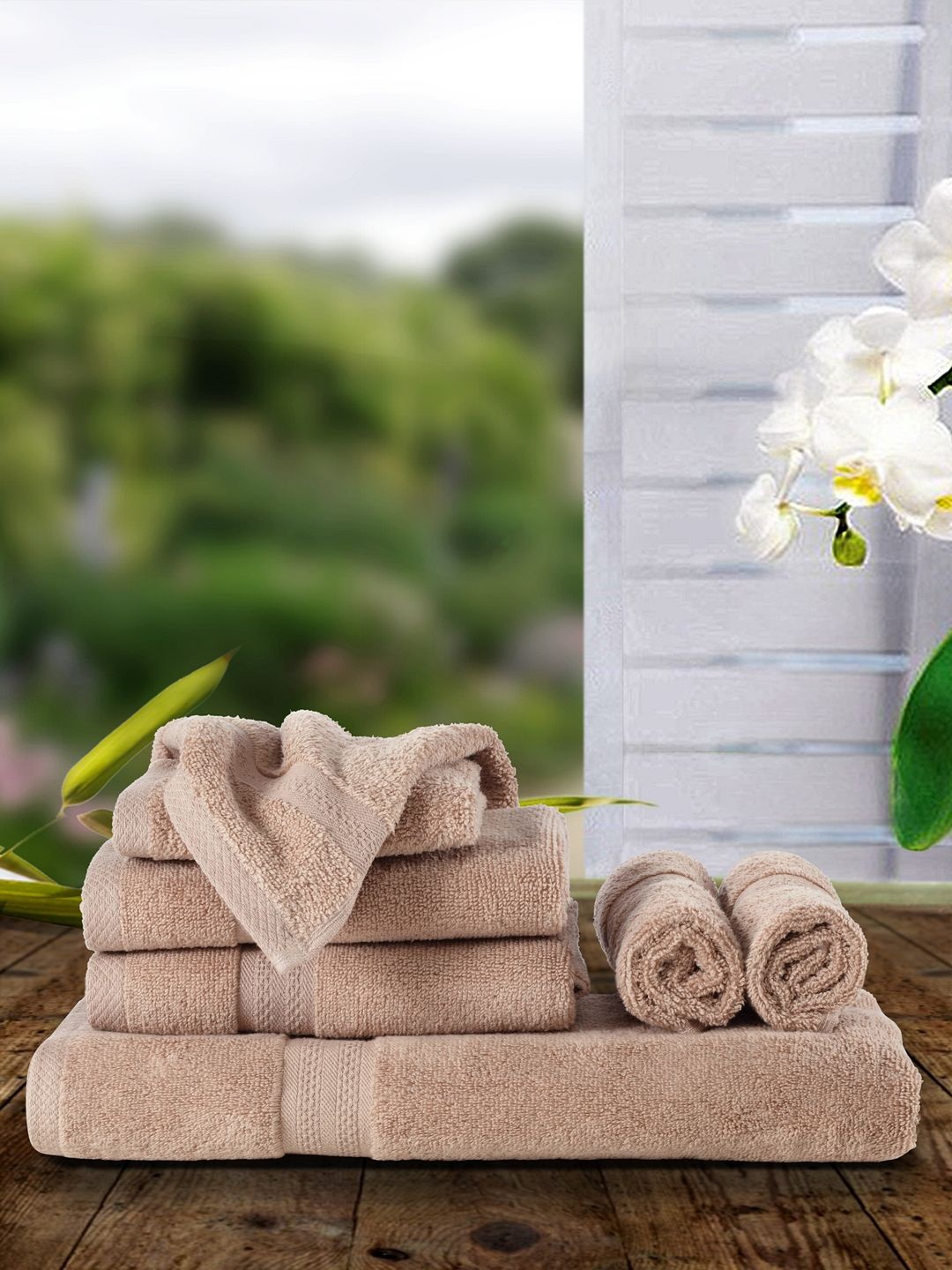 

BIANCA Set Of 7 Taupe Solid 380 GSM Pure Combed Cotton Terry Towels