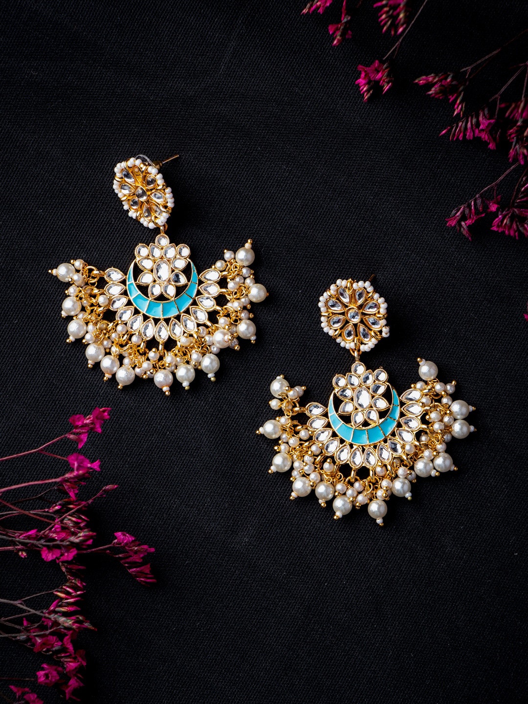 

MORKANTH JEWELLERY Turquoise Blue Contemporary Chandbali Earrings