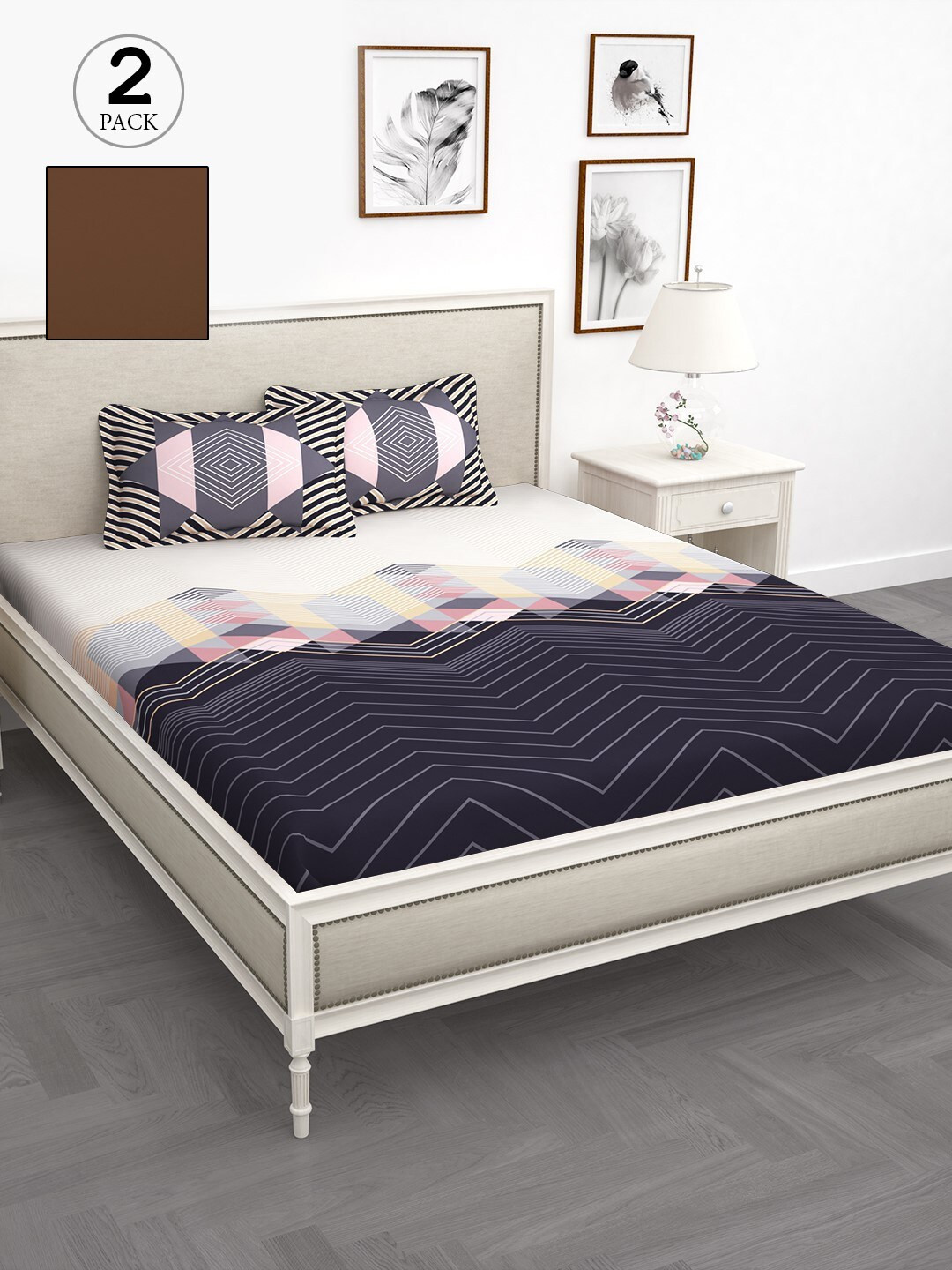 

Story@home Brown & Orange 210 TC 2 King Bedsheet with 4 Pillow Covers