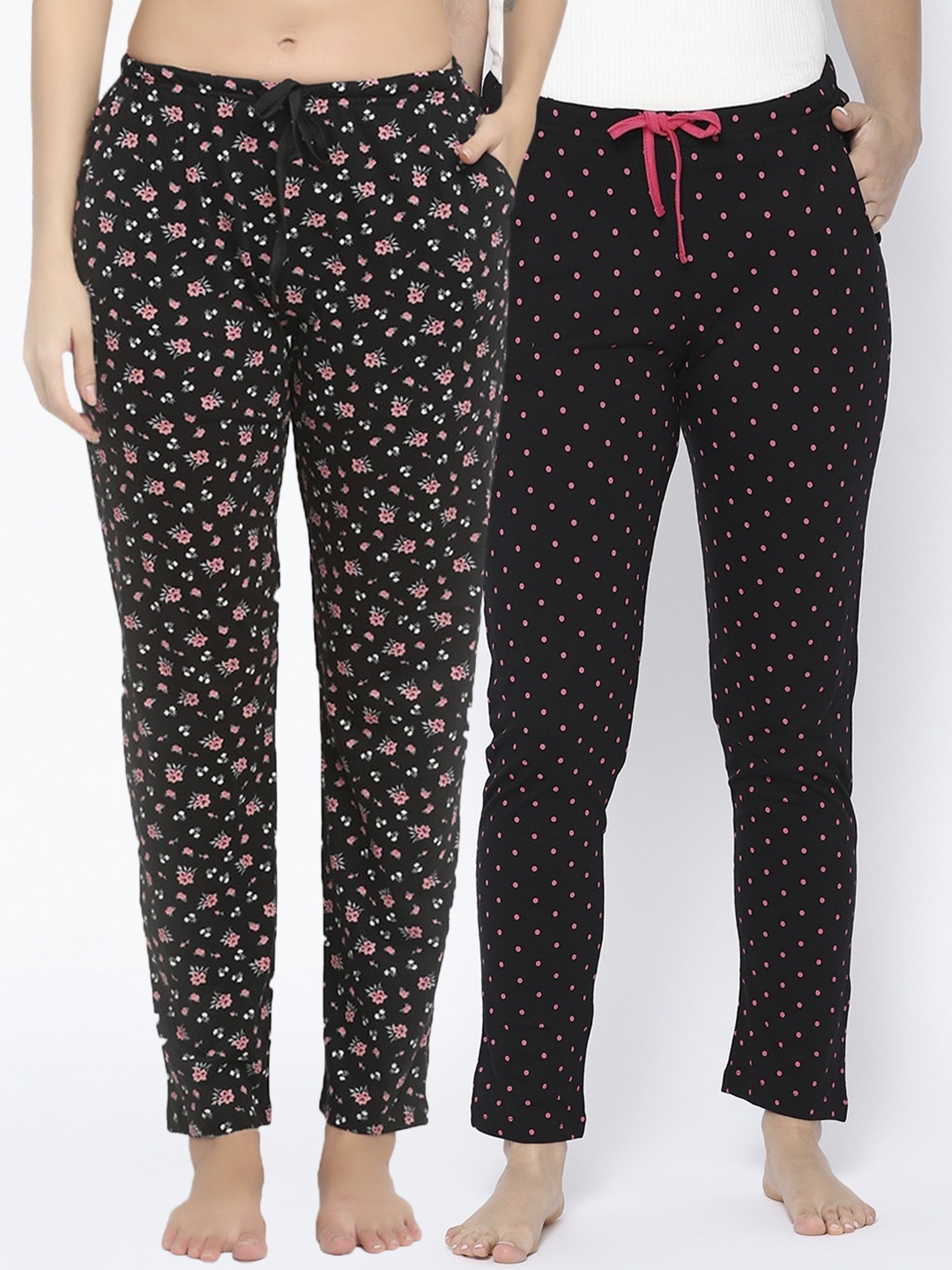 

Kanvin Women Pack Of 2 Printed Cotton Lounge Pants, Black