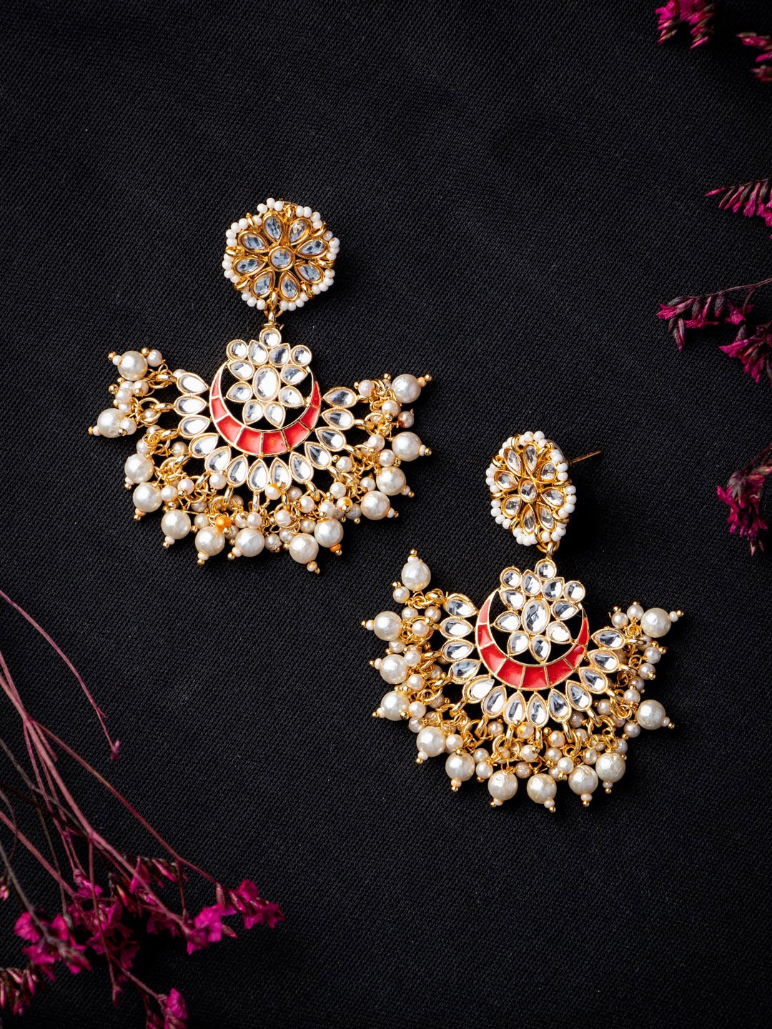 

MORKANTH JEWELLERY Pink Contemporary Chandbalis Earrings
