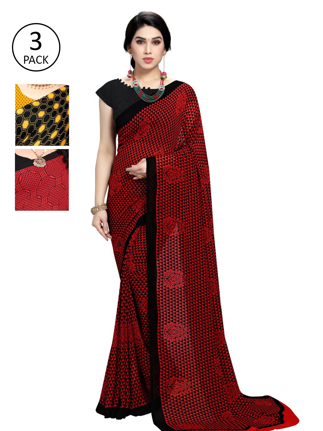 

KALINI Pack of 3 Black & Yellow Printed Saree