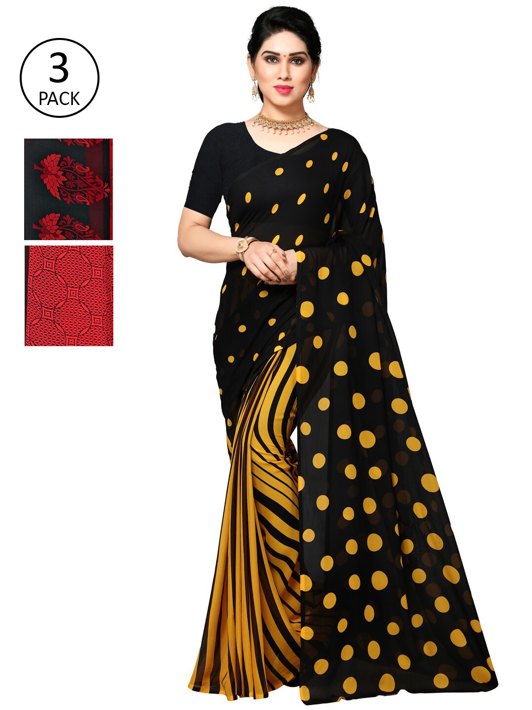 

KALINI Women Pack of 3 Printed Sarees, Yellow