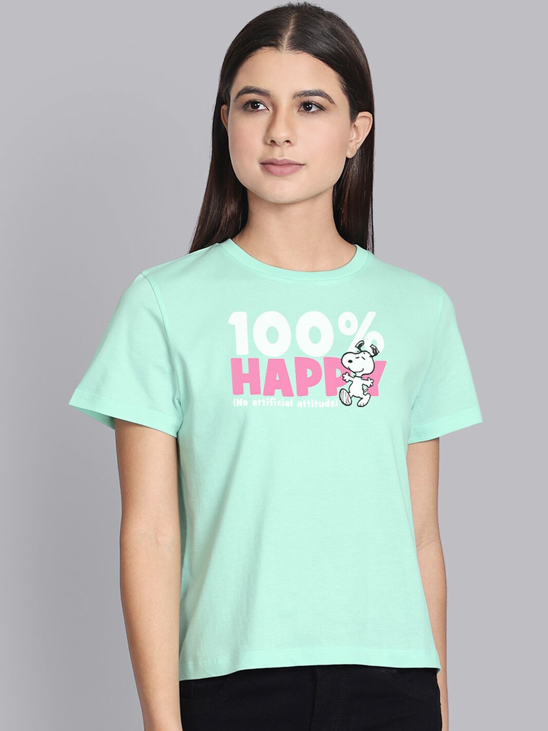 

Free Authority Women Green Cotton Peanuts Print Pure Cotton T-shirt