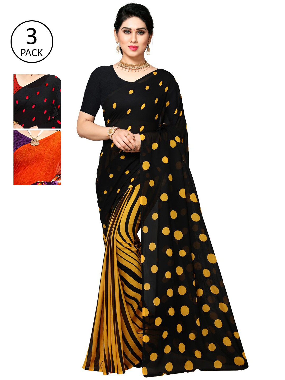 

KALINI Multi Pack of 3 Printed Poly Georgette Saree