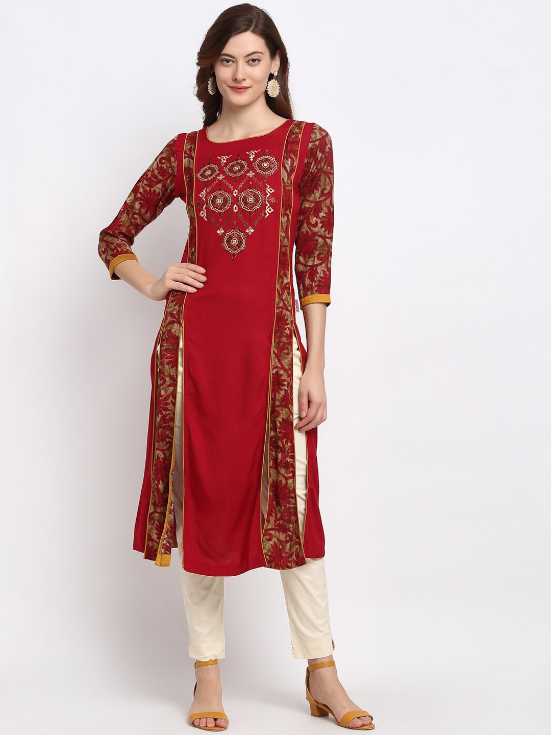 

Lovely Lady Women Maroon & Brown Ethnic Motifs Embroidered Thread Work Kurta