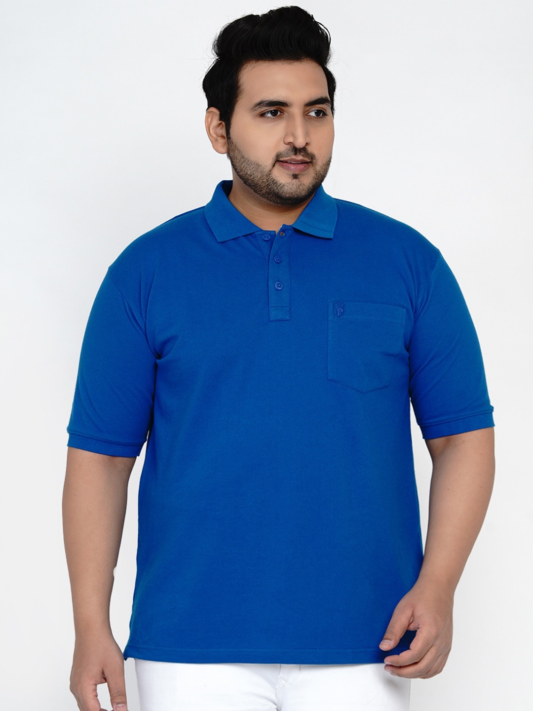

John Pride Men Blue Solid Polo Collar Plus Size T-shirt