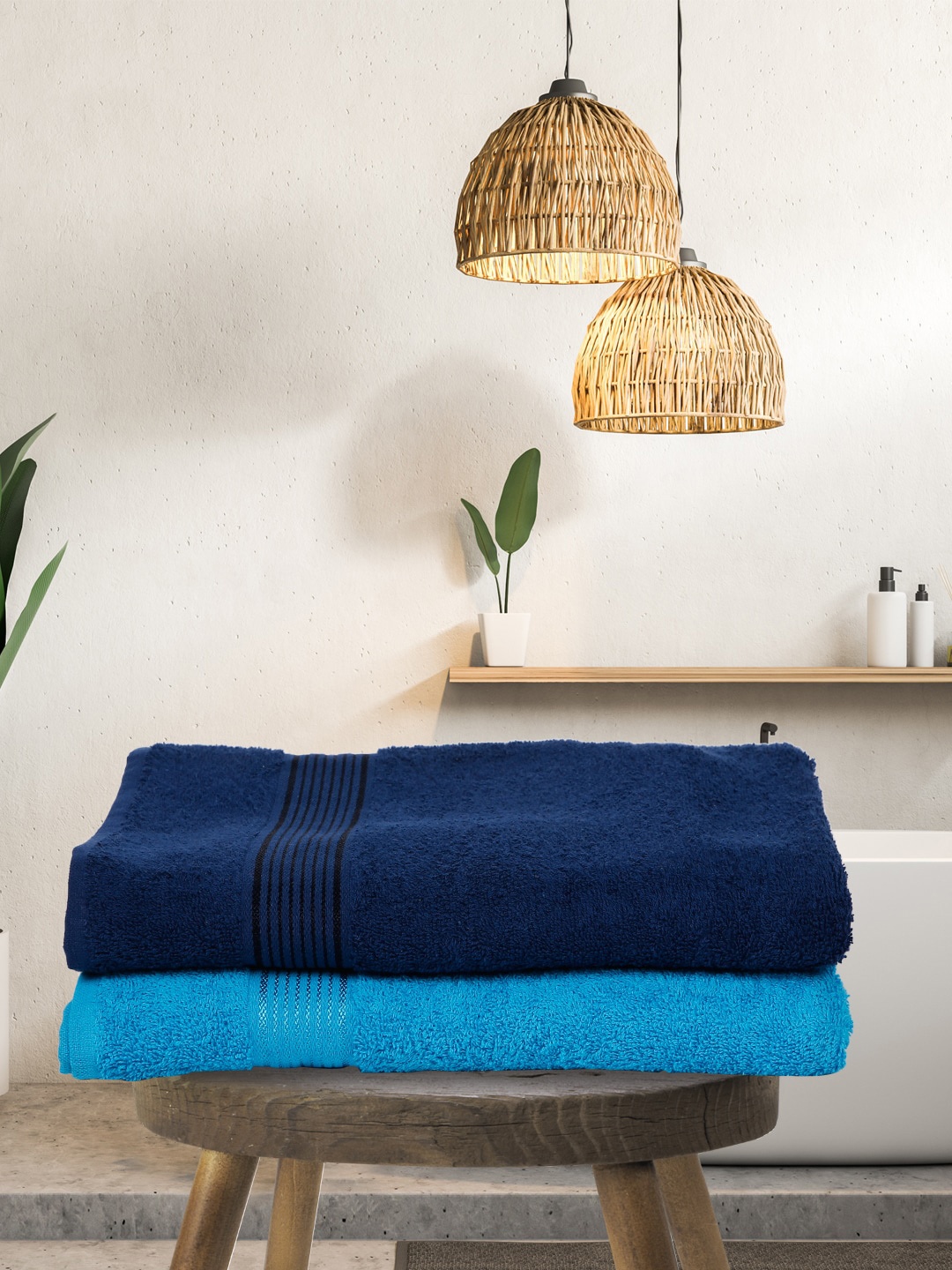 

BIANCA Set Of 2 Blue Solid 380 GSM Pure Cotton Terry Bath Towels