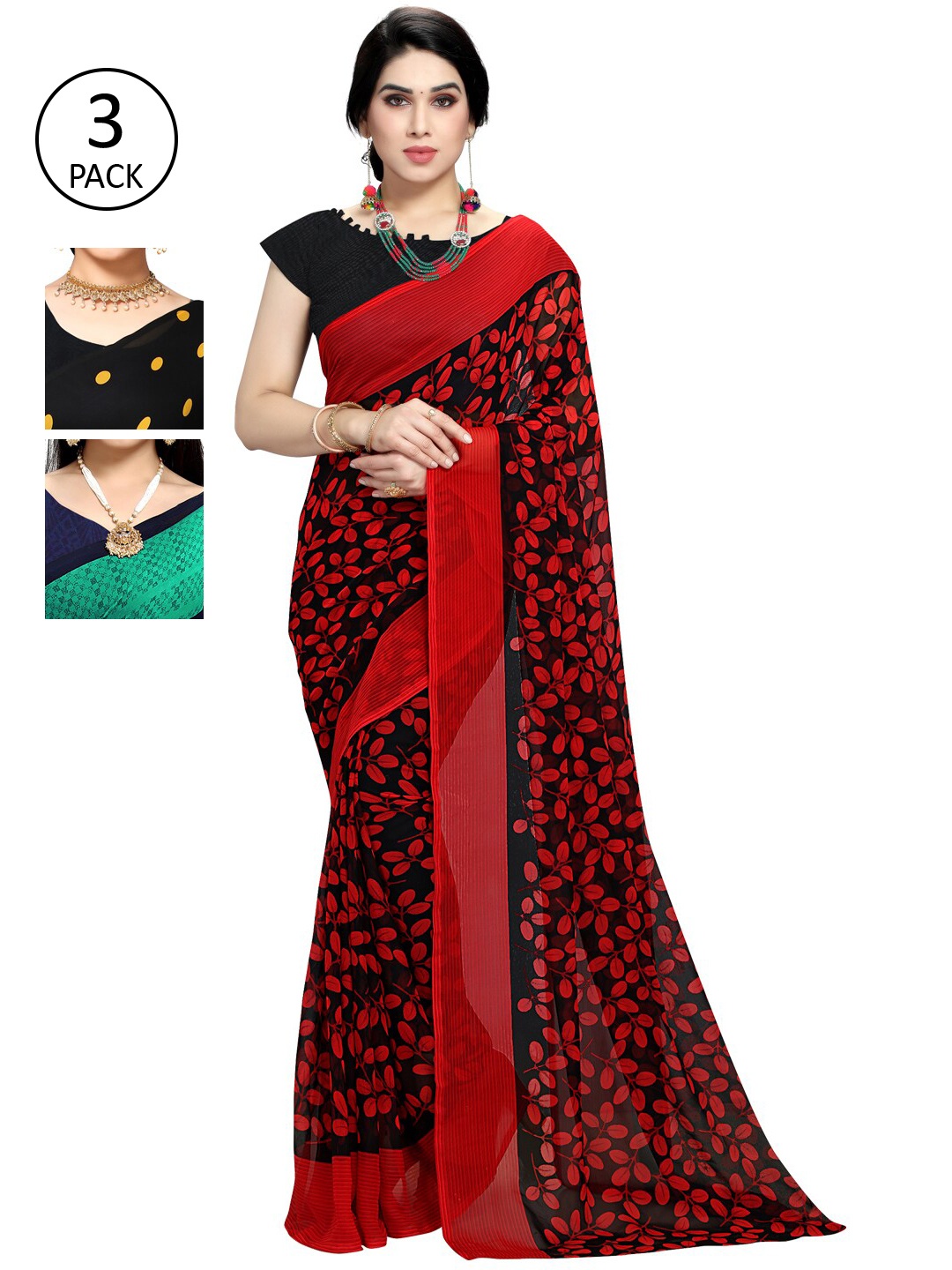 

KALINI Red & Green Pack of 3 Saree