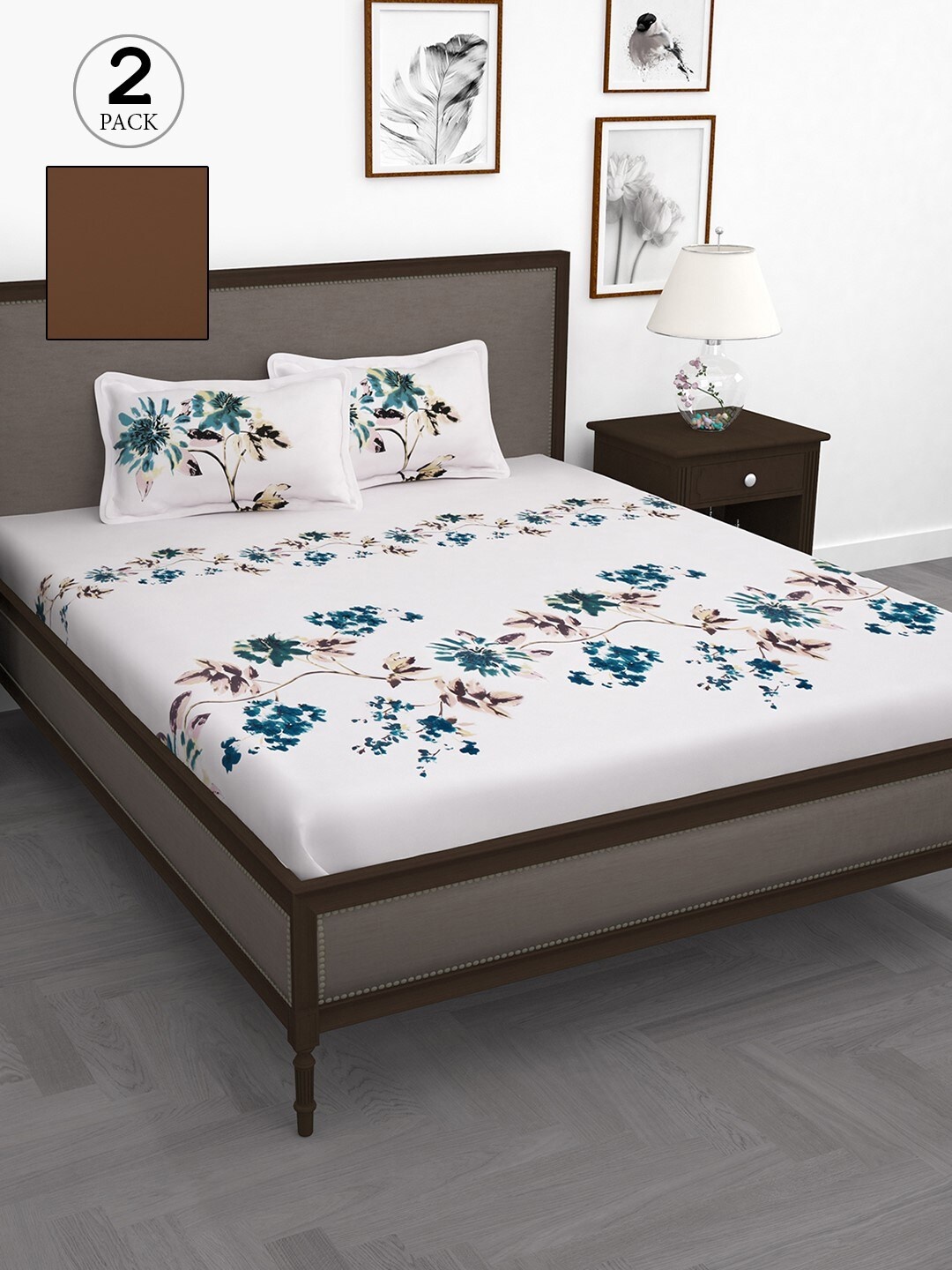 

Story@home White & Brown Floral 210 TC 2 King Bedsheet with 4 Pillow Covers
