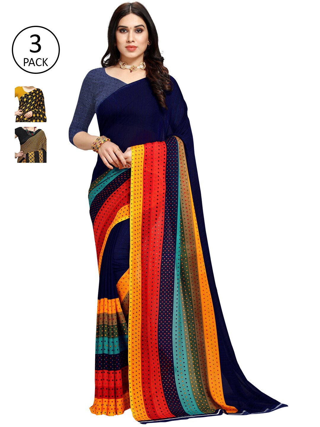 

KALINI Women Pack of 3 Printed Sarees, Multi