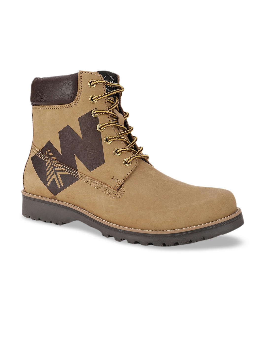 

Weinbrenner Men Brown Printed Leather Mid Top Flat Boots