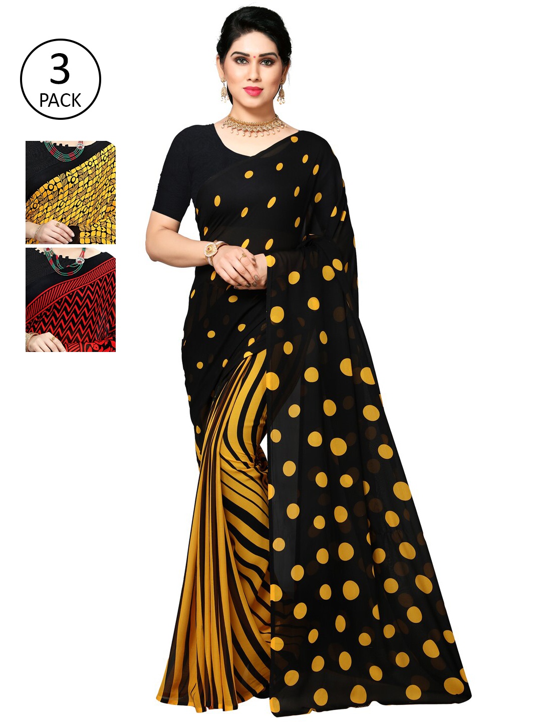 

KALINI Women Pack of 3 Printed Sarees, Yellow