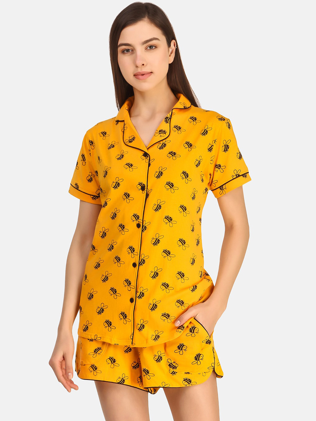 

Masha Women Yellow & Black Printed Night suit