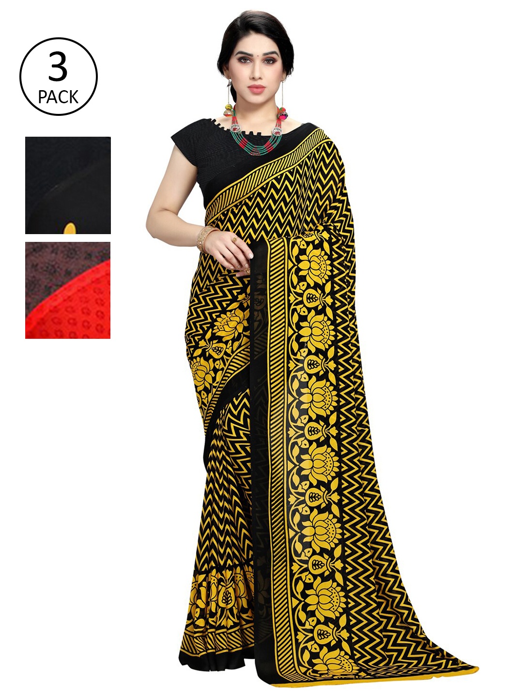 

KALINI Yellow & Black Pack of 3 Saree