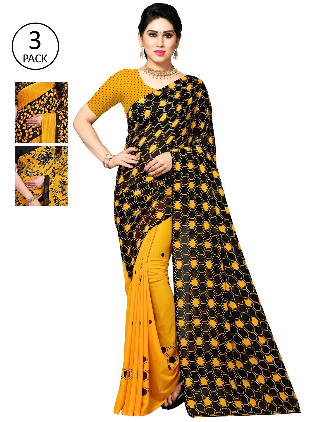 

KALINI Multi Pack of 3 Printed Poly Georgette Saree