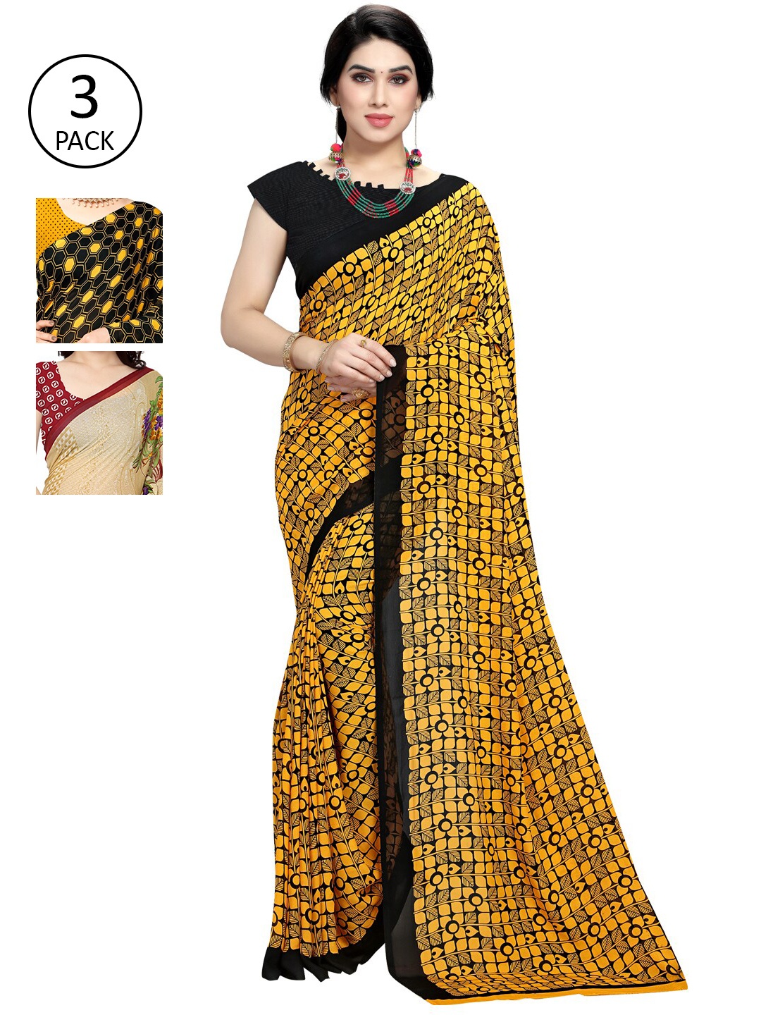 

KALINI Women Pack of 3 Printed Sarees, Multi