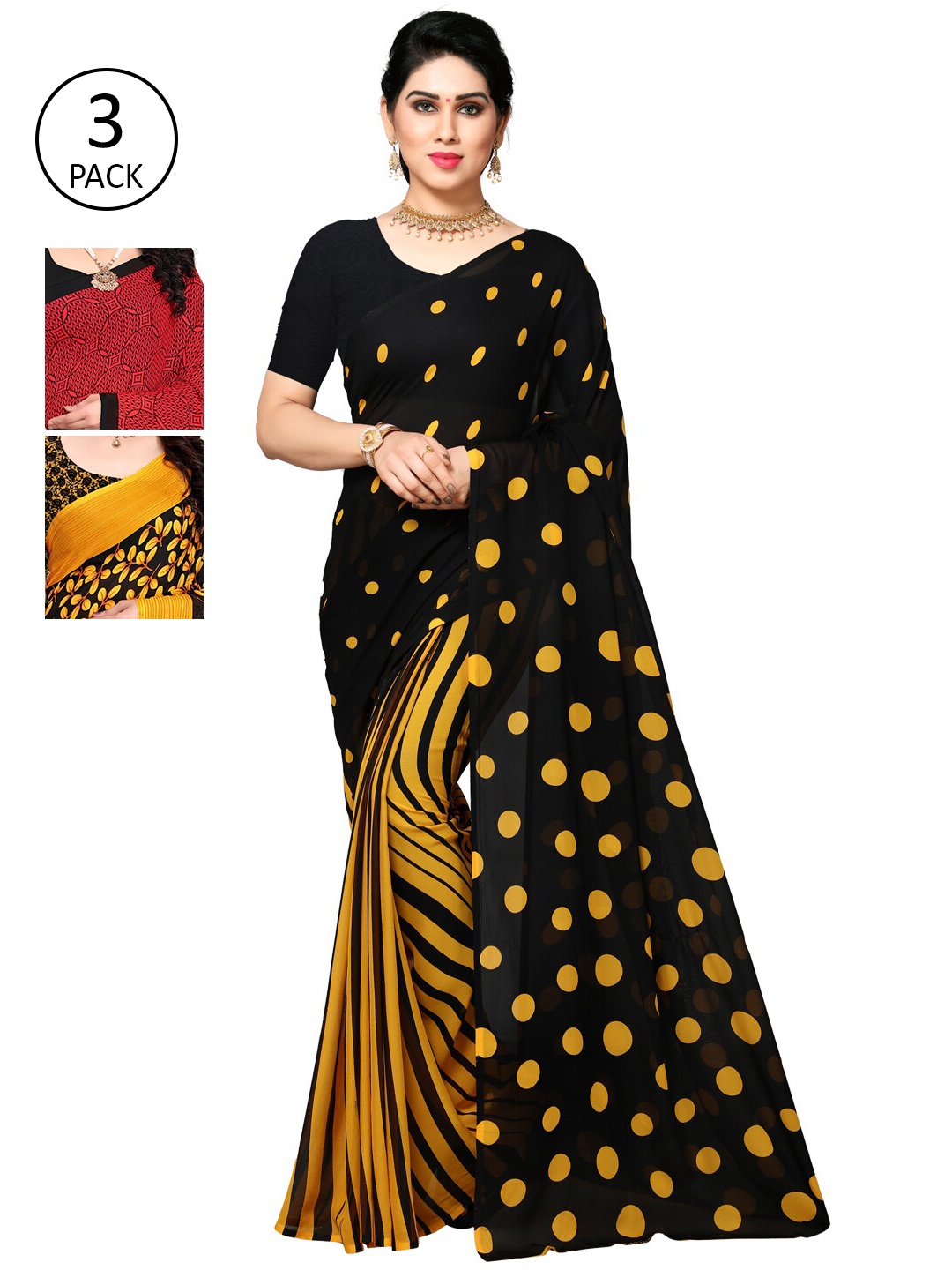 

KALINI Pack of 3 Printed Poly Georgette Saree, Multi