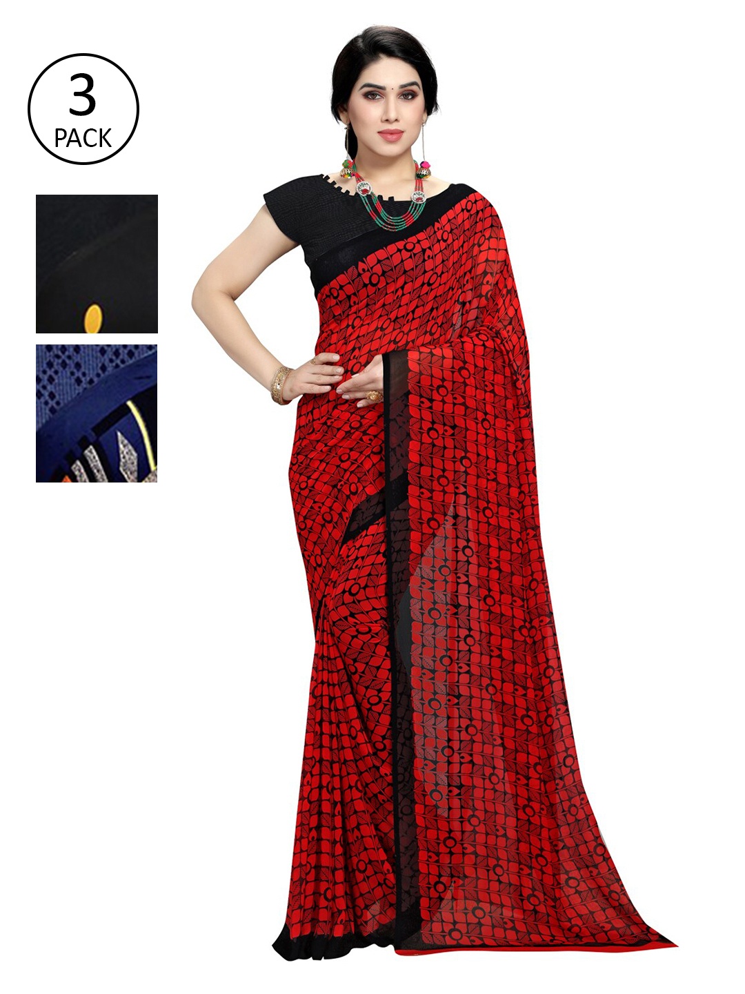 

KALINI Pack of 3 Printed Poly Georgette Saree, Multi