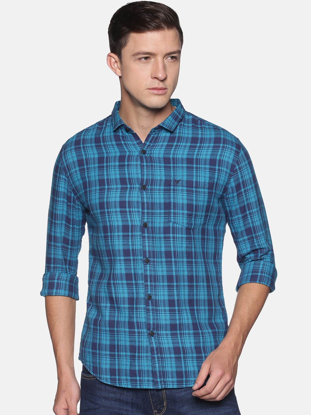 

SHOWOFF Men Blue Slim Fit Checked Casual Shirt