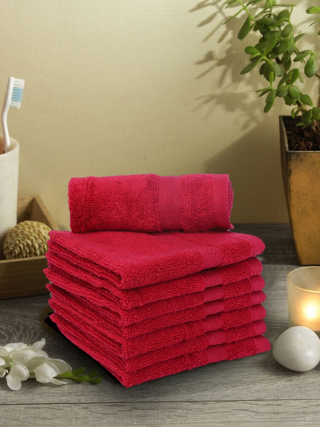 

BIANCA Set Of 8 Red Solid 380 GSM Pure Combed Cotton Terry Face Towels