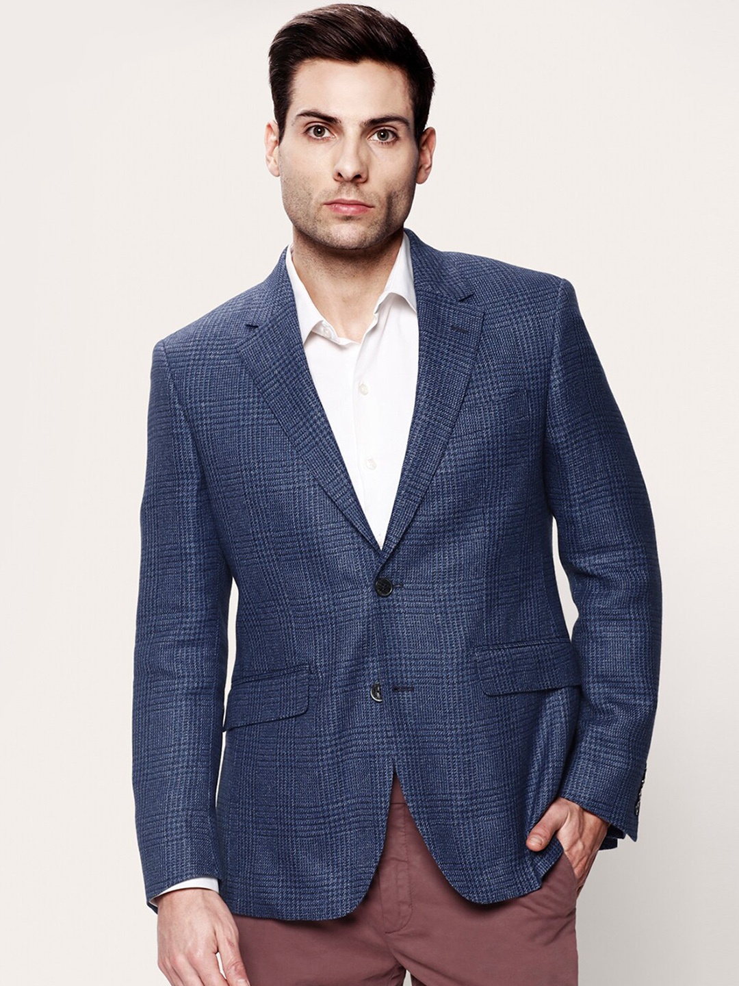 

HACKETT LONDON Men Blue Checked Woolen Single-Breasted Casual Blazer